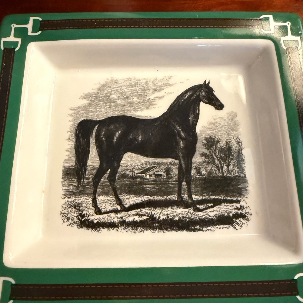 Green and White Horse Decorative Jewelry Dish